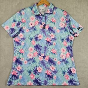 Full Wedge Golf Polo Womens 2XL Tropical Bloomer Shirt Blue Pink Floral